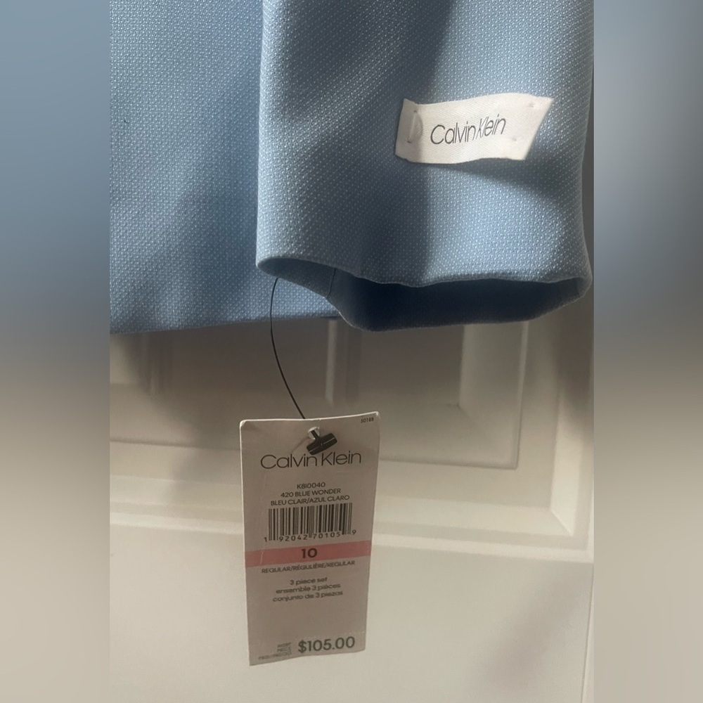 Calvin Klein 
Boys 3 piece suit 
NWT 
Size 10 jacket / size 12 vest and pants - Picture 2 of 6